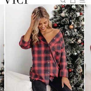 Vici Collection Button Down Plaid Top